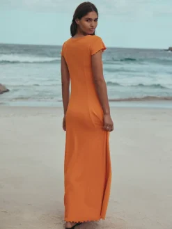 Next Short Sleeve Jersey Button Through Maxi Dress Orange Best