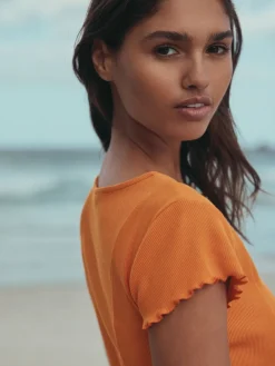 Next Short Sleeve Jersey Button Through Maxi Dress Orange Best