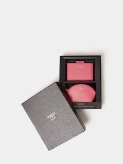 Osprey London The Neptune Leather Mirror Card Holder & Small Pouch Pink Hot
