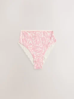 Next Paisley High Rise High Leg Cotton Lace Knickers 4 Pack Hot