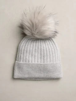 Next N. Premium 100% Cashmere Knitted Pom Hat Pale Grey New