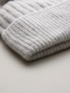 Next N. Premium 100% Cashmere Knitted Pom Hat Pale Grey New