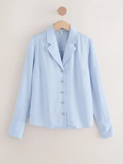 Next Soft Revere Collar Long Sleeve Shirt Pastel Blue Best