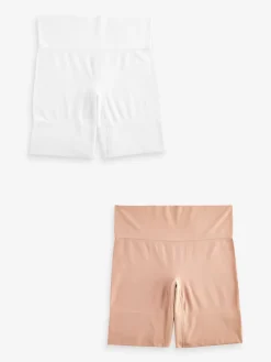 Next Seamless Smoothing Anti-Chafe Shorts 2 Pack Pastel Rose Nude / White New