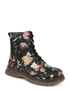 Pavers Lace Up Floral Boots Black Outlet