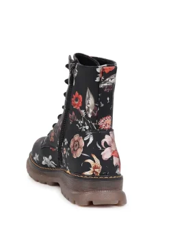 Pavers Lace Up Floral Boots Black Outlet