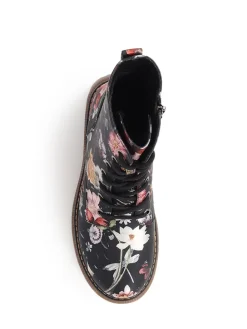 Pavers Lace Up Floral Boots Black Outlet