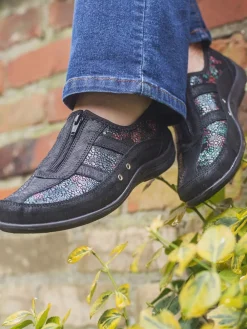 Pavers Leather Fit Trainers Black New