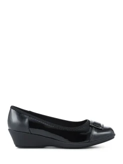 Pavers Wide Fit Flexible Wedge Heel Pumps Black