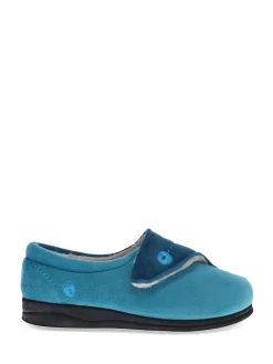 Pavers Wide Fit Ladies Touch Fasten Full Slippers With Permalose Sole Blue Teal