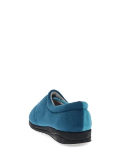 Pavers Wide Fit Ladies Touch Fasten Full Slippers With Permalose Sole Blue Teal