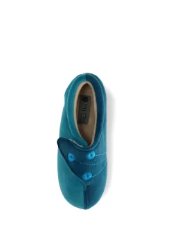 Pavers Wide Fit Ladies Touch Fasten Full Slippers With Permalose Sole Blue Teal