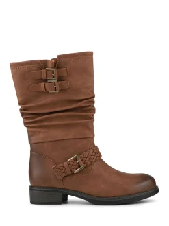 Pavers Buckle-Detailed Calf Length Boots Brown Online