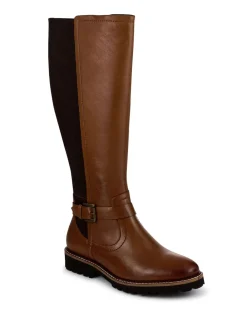 Pavers Leather Elastic-Fit Grippy Long Boots Brown Clearance