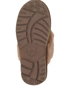 Pavers Sheepskin Lined Slippers Brown Clearance