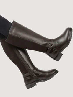 Pavers Wide Fit Leather Elasticated Long Boots Brown New