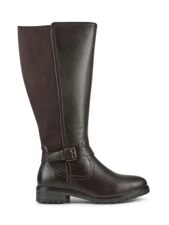 Pavers Wide Fit Leather Elasticated Long Boots Brown New