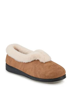 Pavers Wide Fit Memory Foam Cosy Slippers Brown