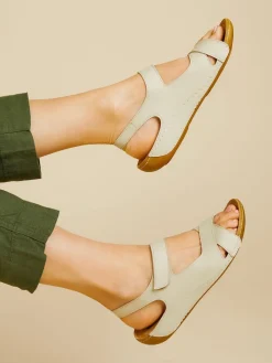 Pavers Ladies Touch Fasten Sandals Cream New