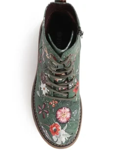 Pavers Lace Up Floral Boots Green Clearance