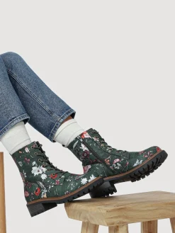 Pavers Wide Fit Lace-Up Ankle Boots Green New