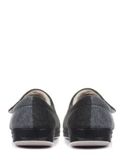 Pavers Wide Fit Ladies Touch Fasten Full Slippers With Permalose Sole Grey Discount