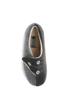 Pavers Wide Fit Ladies Touch Fasten Full Slippers With Permalose Sole Grey Discount
