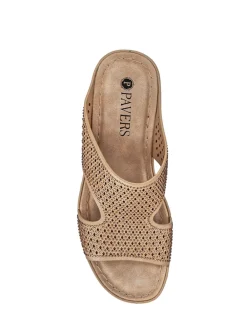 Pavers Tall Wedge Heel Mules Natural Hot