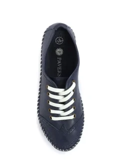 Pavers Ladies Leather Lace-Up Trainers Navy Online