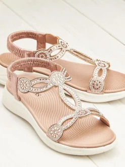 Pavers Grey Embellished Flatform Sandals Pink Sale