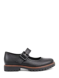 Pavers Mary Jane Buckle Shoes with Chunky Sole Plain Black Clearance