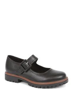 Pavers Mary Jane Buckle Shoes with Chunky Sole Plain Black Clearance