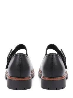 Pavers Mary Jane Buckle Shoes with Chunky Sole Plain Black Clearance