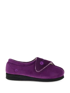 Pavers Wide Fit Ladies Touch Fasten Full Slippers With Permalose Sole Purple Hot