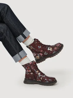 Pavers Lace Up Floral Boots Red Discount