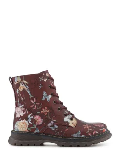 Pavers Lace Up Floral Boots Red Discount
