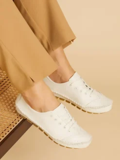 Pavers Ladies Leather Lace-Up Trainers White Clearance