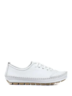 Pavers Ladies Leather Lace-Up Trainers White Clearance