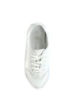 Pavers Ladies Leather Lace-Up Trainers White Clearance