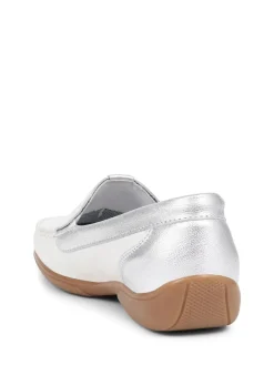 Pavers Leather Moccasins White-Silver Sale