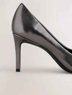 Next Forever Comfort® Bow Detail Leather Mid Court Shoes Pewter Clearance