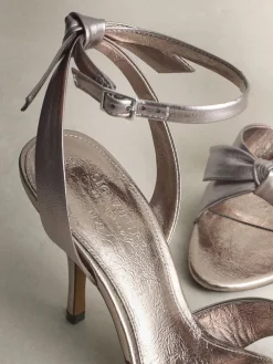 Next Signature Premium Leather Studded Bow Heeled Sandals Pewter Online