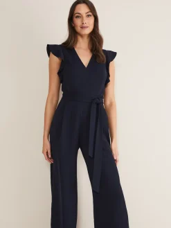 Phase Eight Blue Kallie Frill Jumpsuit Clearance
