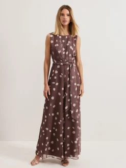Phase Eight Brown Maxine Spot Chiffon Jumpsuit Clearance