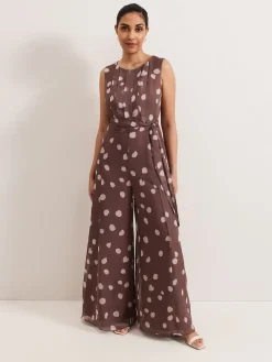 Phase Eight Brown Petite Maxine Spot Chiffon Jumpsuit Online