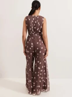 Phase Eight Brown Petite Maxine Spot Chiffon Jumpsuit Online