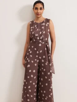 Phase Eight Brown Petite Maxine Spot Chiffon Jumpsuit Online