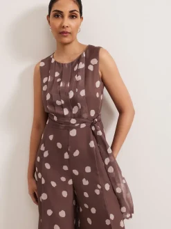 Phase Eight Brown Petite Maxine Spot Chiffon Jumpsuit Online
