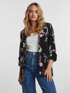 PIECES Black Floral Ruched Sleeve Blazer Sale