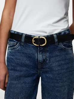 PIECES Black Leather Belt Online